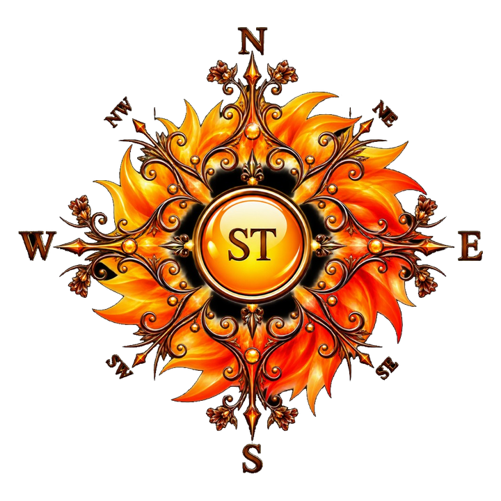 Shalvi Technologies emblem — compass rose with ST orb